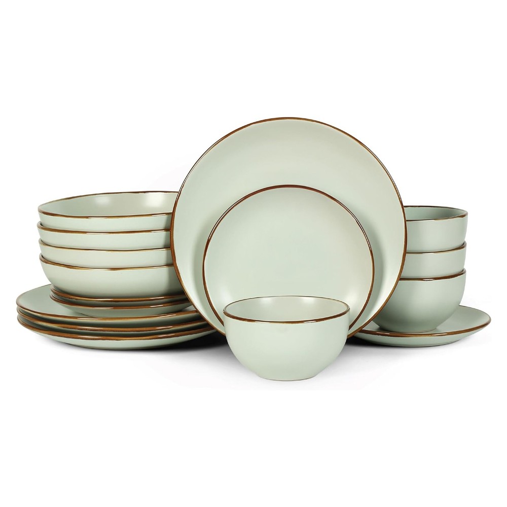 Stone Lain Stoneware 16pc Dinnerware Set, Service for 4, Light Green (Open Box)