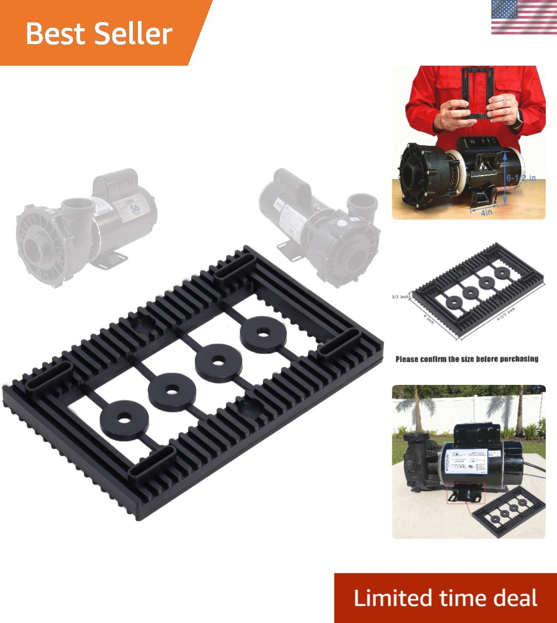High-Quality Rubber Pump Pad – Reduce Noise 95% for Pools & Spas, 6.5x4x1/2in gallery