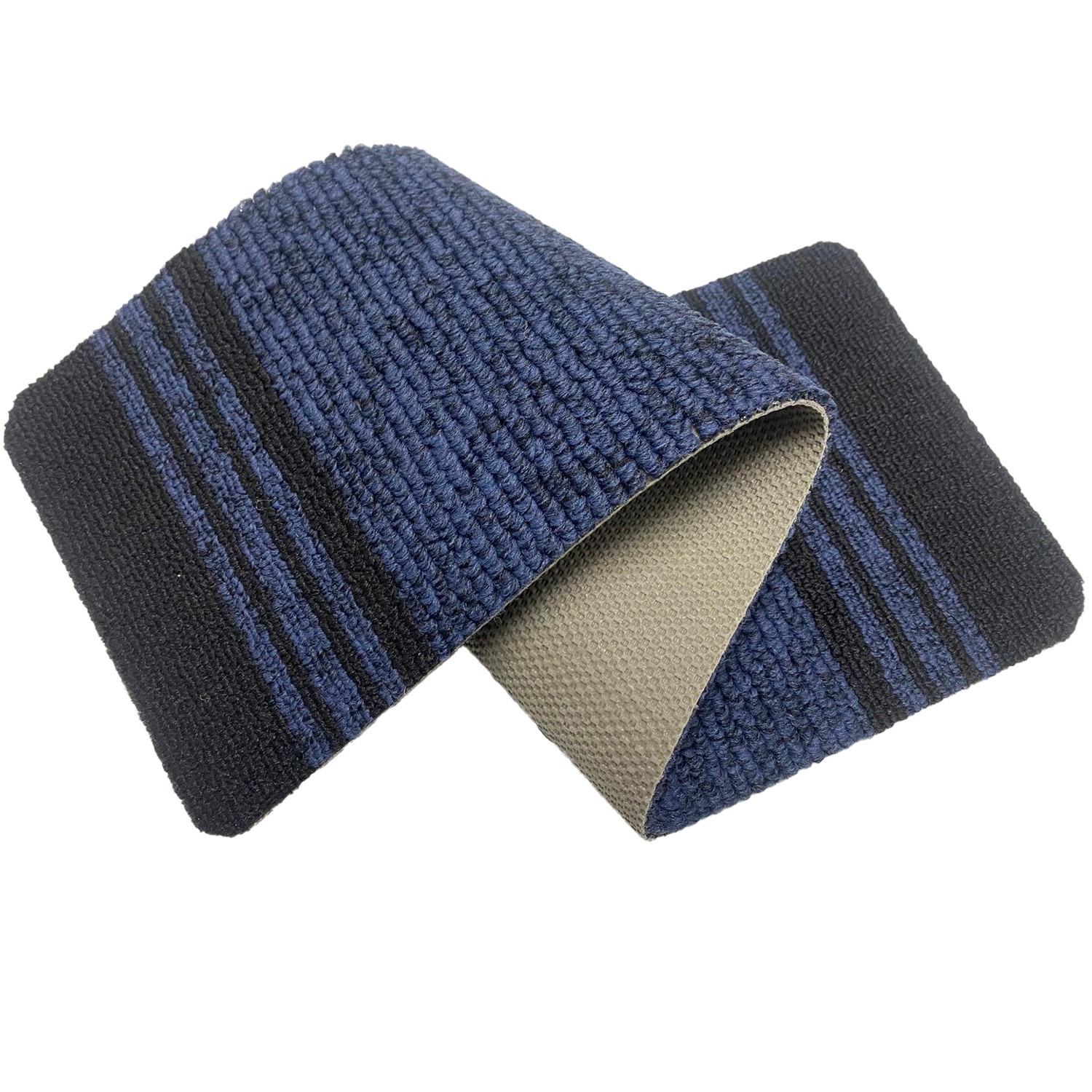 Custom Size Low Profile Loop Pile Navy Bordered Black Stair Treads By Inches gallery