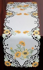 Sunflower Table Runner 15×53″ Embroidered Cutwork Dresser Scarf White Fall Decor