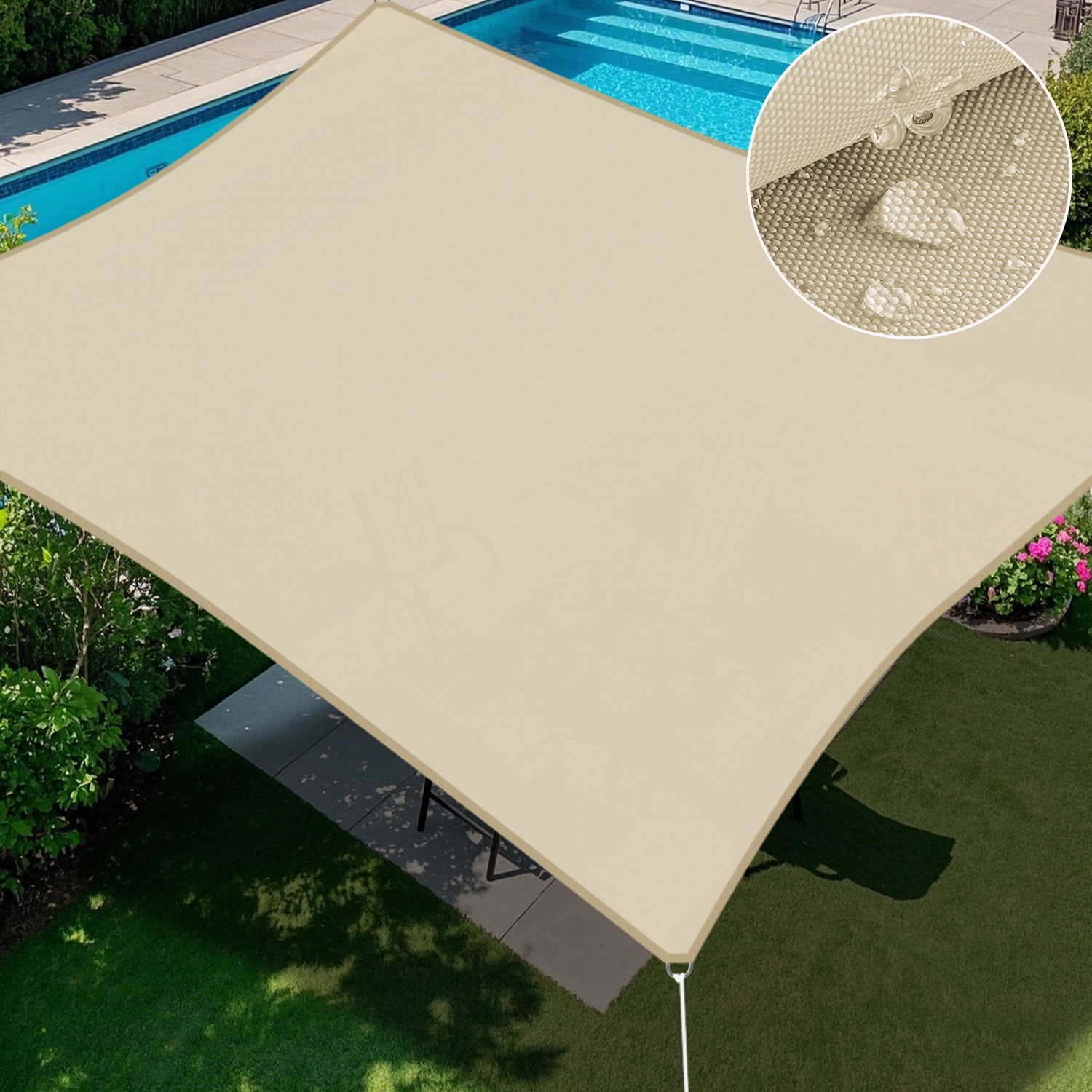 5-24ft Beige Rectangle Waterproof Sun Shade Sail Shelter Cover for Canopy Pool gallery