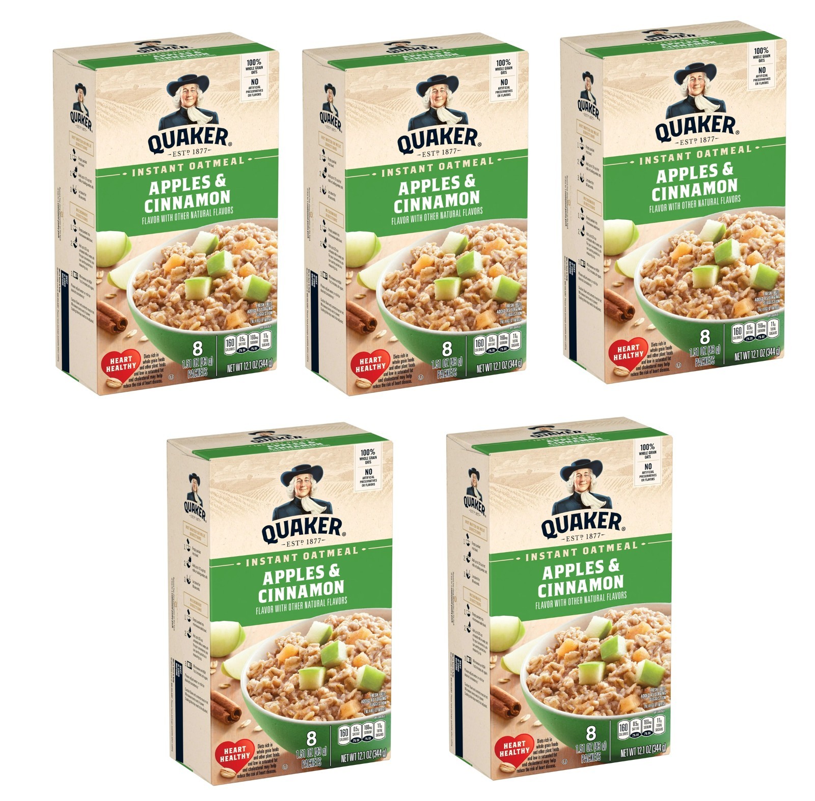 5 Boxes Quaker Instant Oatmeal Apple & Cinnamon Flavor, 8 Packets per Box 12.1oz gallery