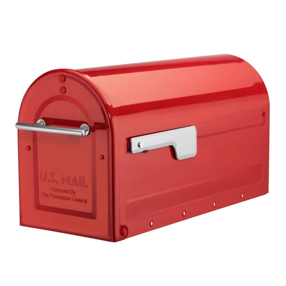 Boulder Red, Large, Steel, Post Mount Mailbox with Silver Handle and Flag gallery