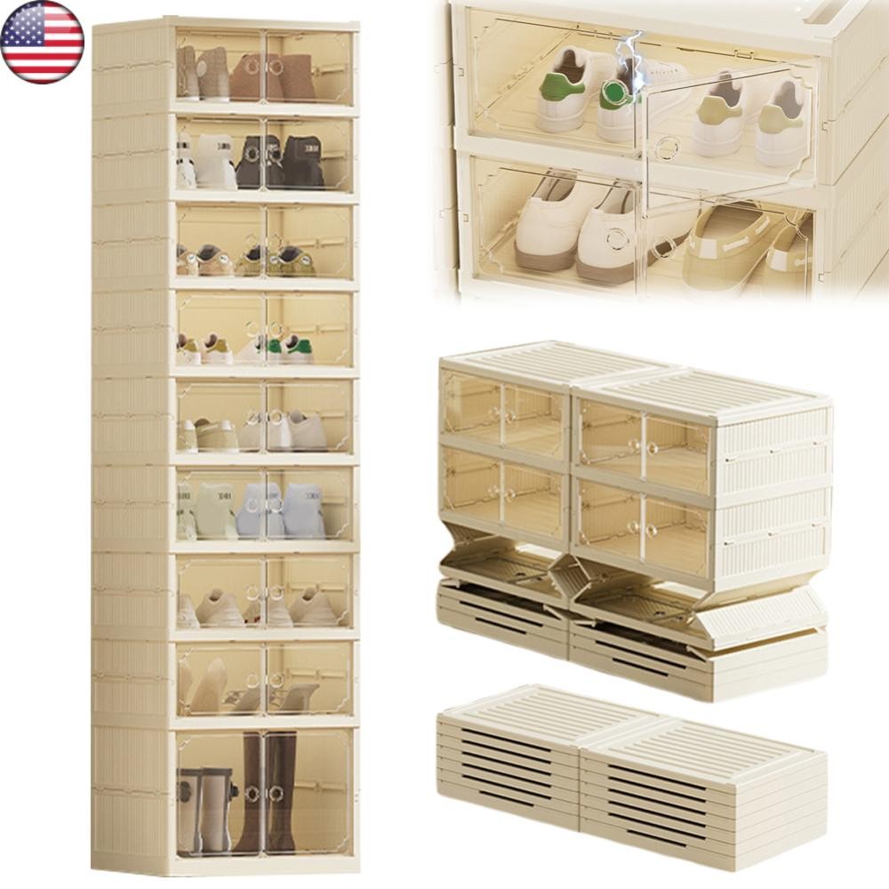 Clear Shoe Storage Cabinet Foldable Easy Assembly Large Size Shoe Rack with Lids gallery