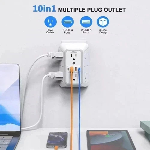 6 Outlet Extender Surge Protector Multi Plug Wall Adapter 4 USB Charger Ports gallery