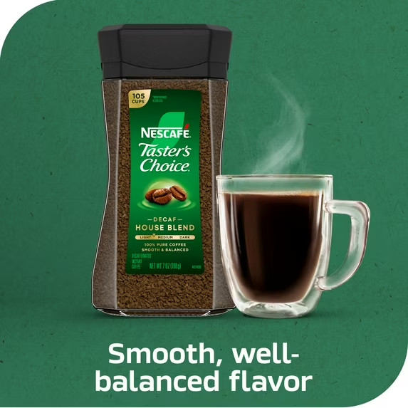 NESCAFÉ Taster's Choice Decaf House Blend, Medium Light Roast Instant Coffee, 7 gallery