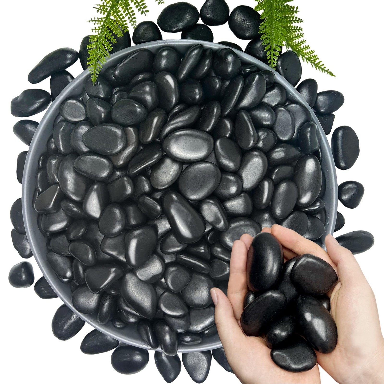 5LB Black Polished River Rocks, 1–2 Inch Landscaping Stones, Large Garden Roc... gallery