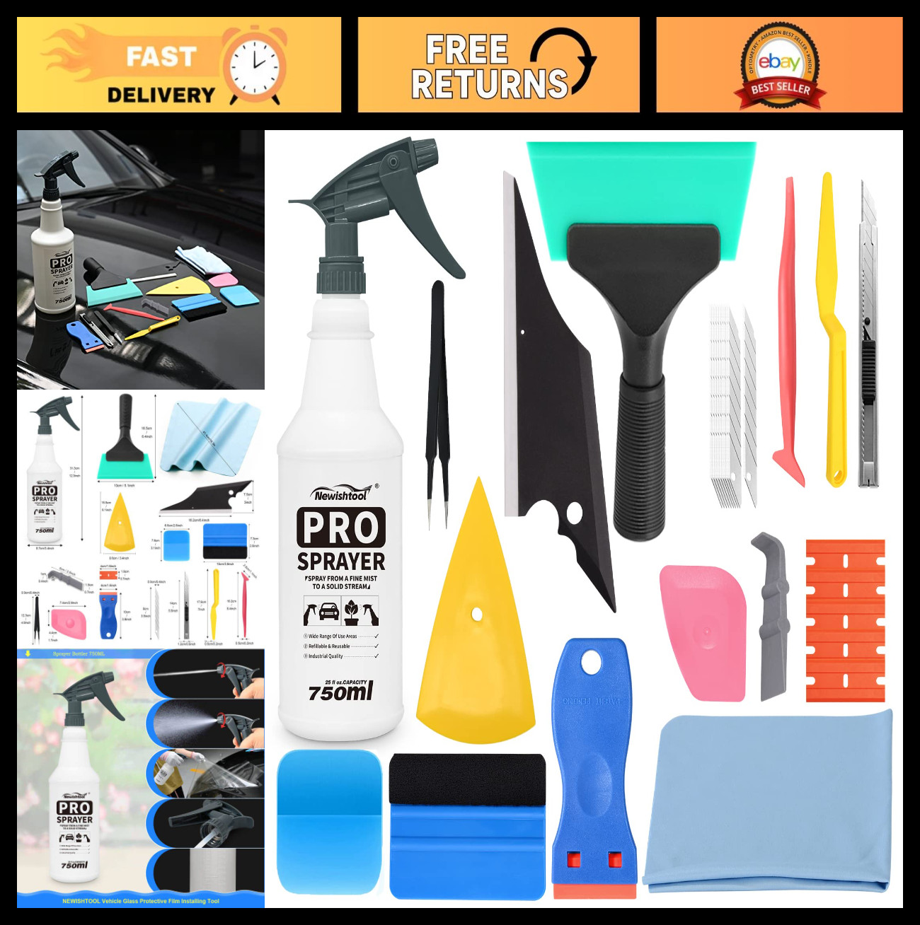 Window Tint Application Kit - Car Tint Tools, Spray Bottle, PPF Squeegee, Felt S gallery