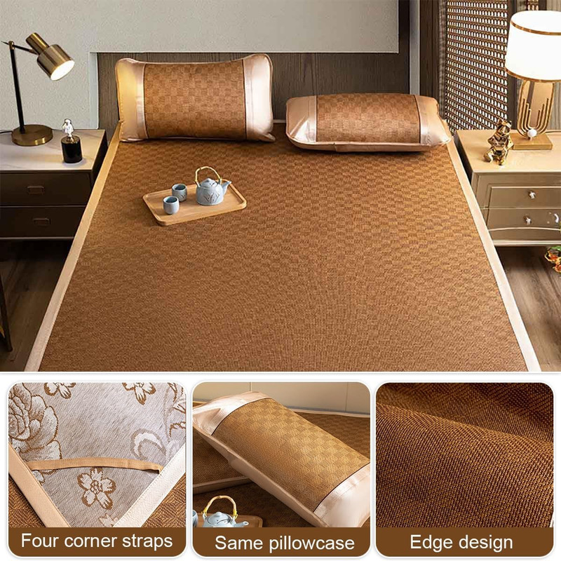 Bamboo Summer Sleeping Mat - Double-Sided, Foldable Cooling Mattress Pad 120cm gallery