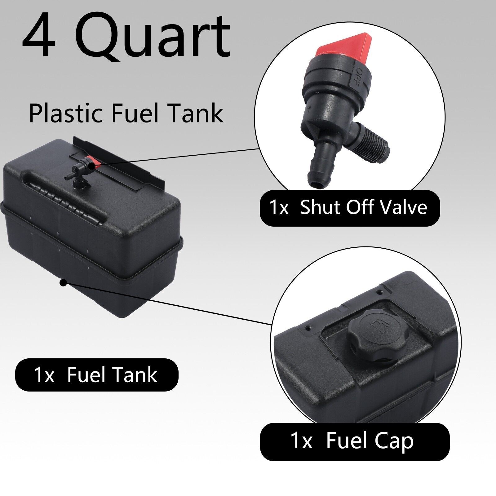 4 Quart Fuel Gas Tank w/ Cap & Shut-Off Valve Fit for Briggs & Stratt BS493337 gallery