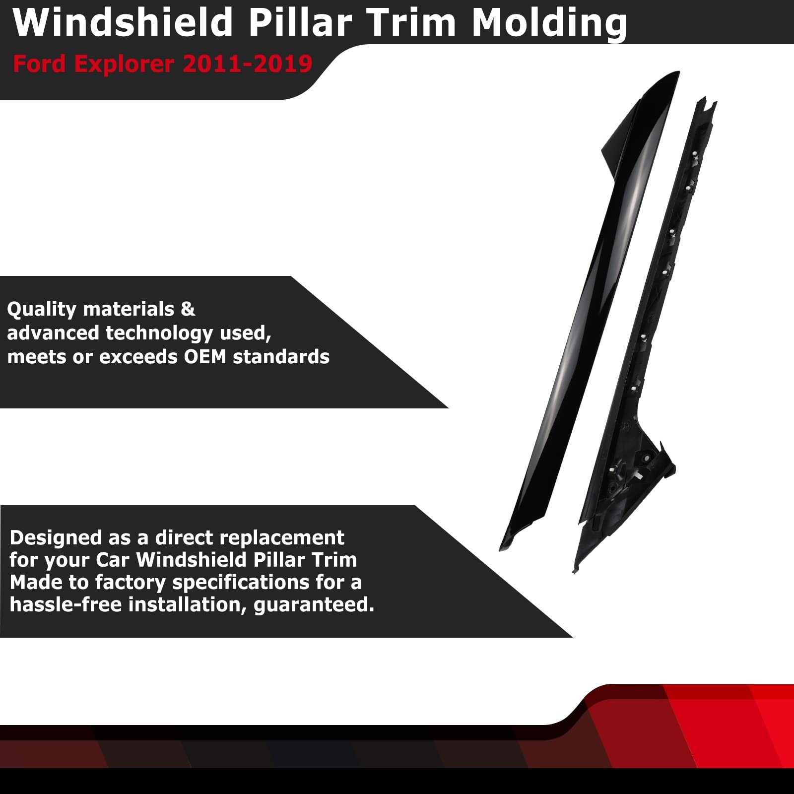 FEXON Front Driver Side Windshield Outer & Inner A Pillar Trim Molding Kit Co... gallery