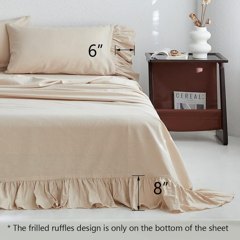 Vintage Chic Belgian Linen Sheet Set with Ruffles - Queen Size 4Pcs gallery