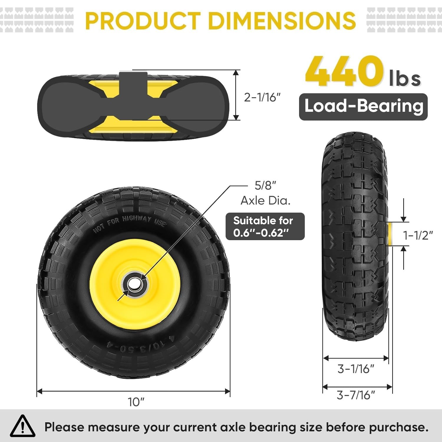 4.00-6 Tire and Wheel Flat Free, 2 Pack 13" Solid Tires with 5/8" Axle Bore H... gallery