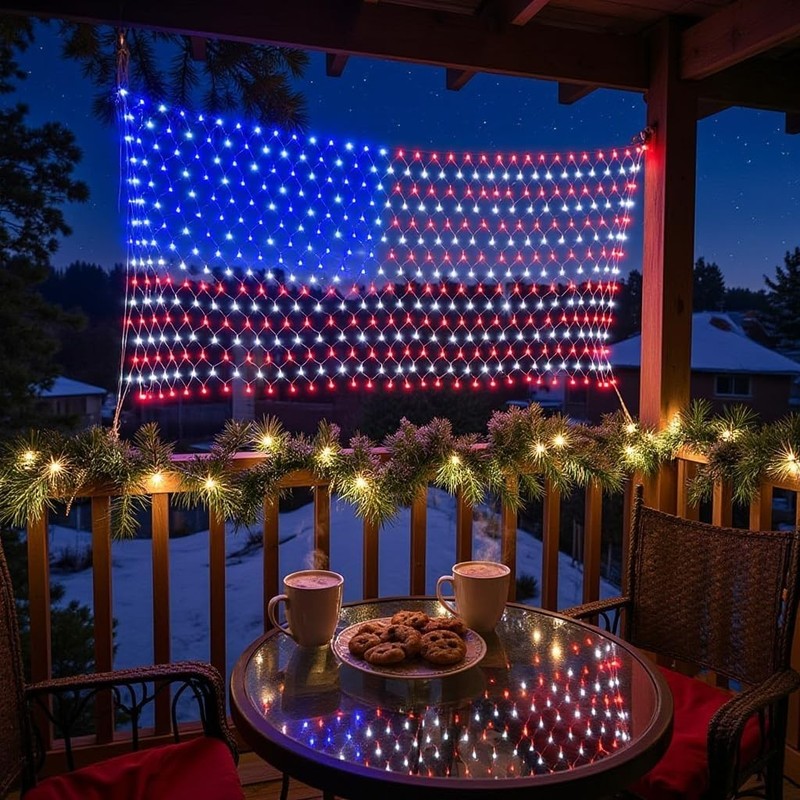American Flag String Lights, Waterproof Led Flag Net Light, with 420 Super Brigh gallery