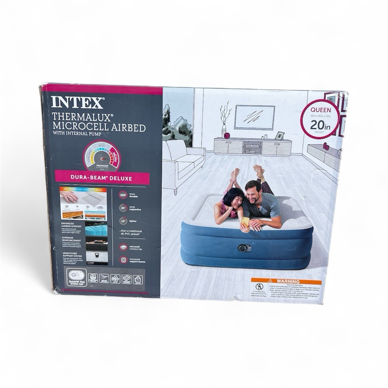 New Intex Thermalux Microcell Airbed QUEEN 20in Internal Pump Dura-Beam Deluxe gallery
