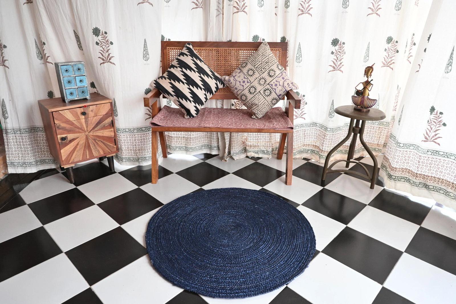 Rugmoda Jute Blue Braided 4x4 Round Rug for Living Room Bedroom Area Rug gallery