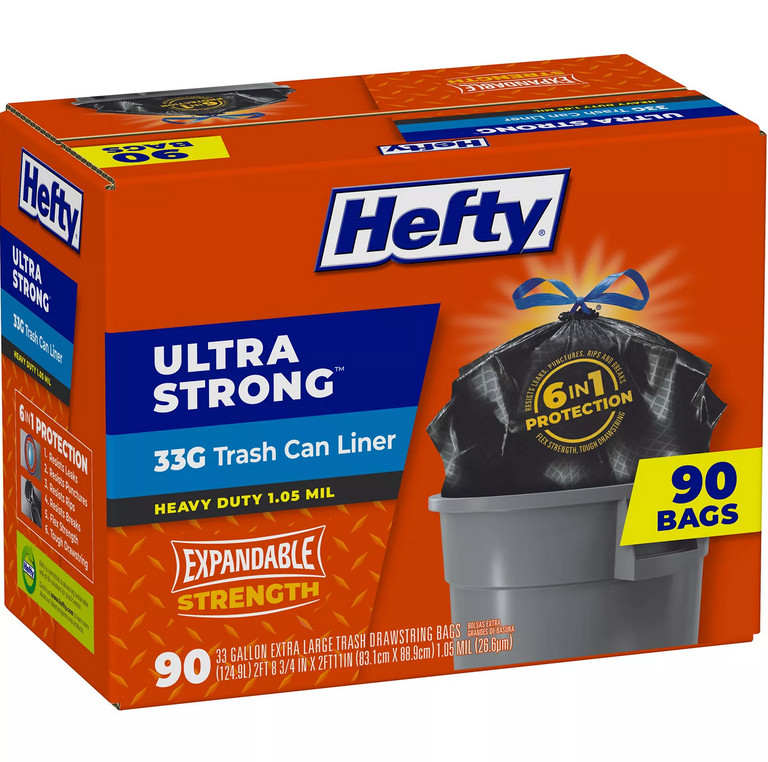Hefty Ultra Strong Drawstring Trash Bags, Unscented 33 gal., 90 ct. gallery