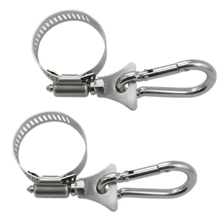 2pc Stainless Steel Adjustable Clamps with Carabiner Clips for Flag Pole Display gallery