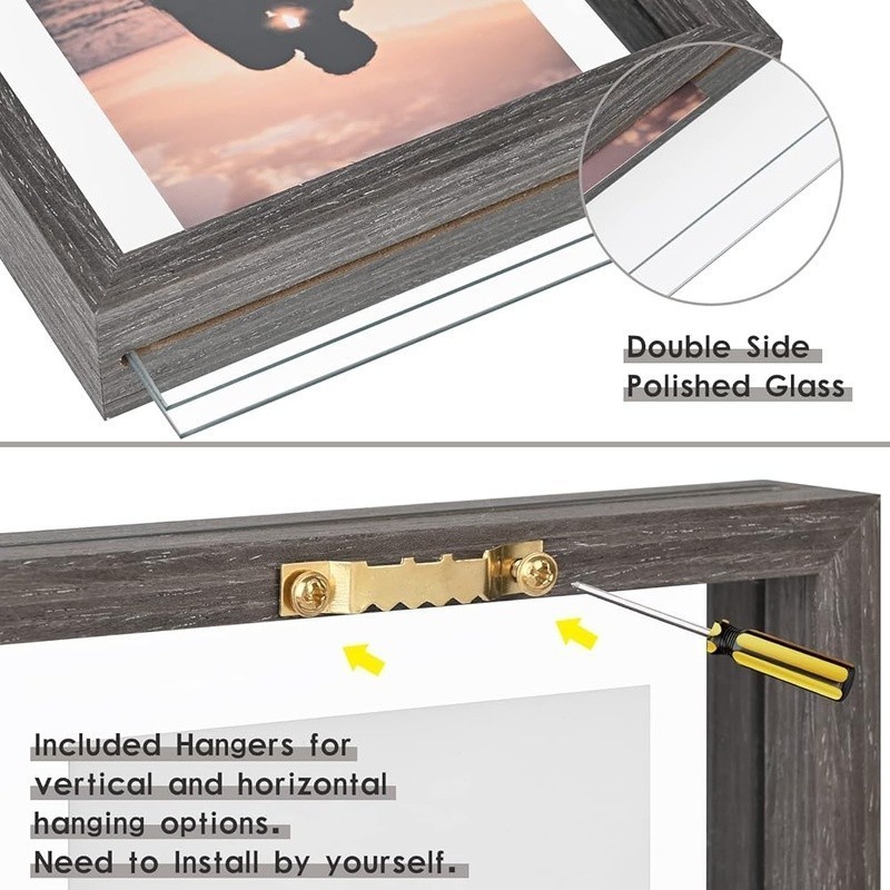 Double Sided Floating Picture Frame Wall Mount Tabletop Easy Install Gift New gallery