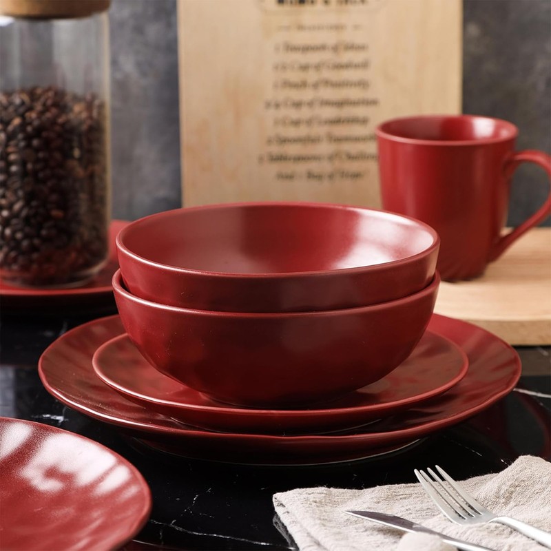 Stone Lain Sam Porcelain 16 Piece Dinnerware Set, Dish Set w/Service for 4, Red gallery