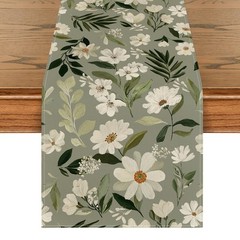 Olive Green 210 GSM 60×140 Spring Table Runner with Daisy Flowers Decorative