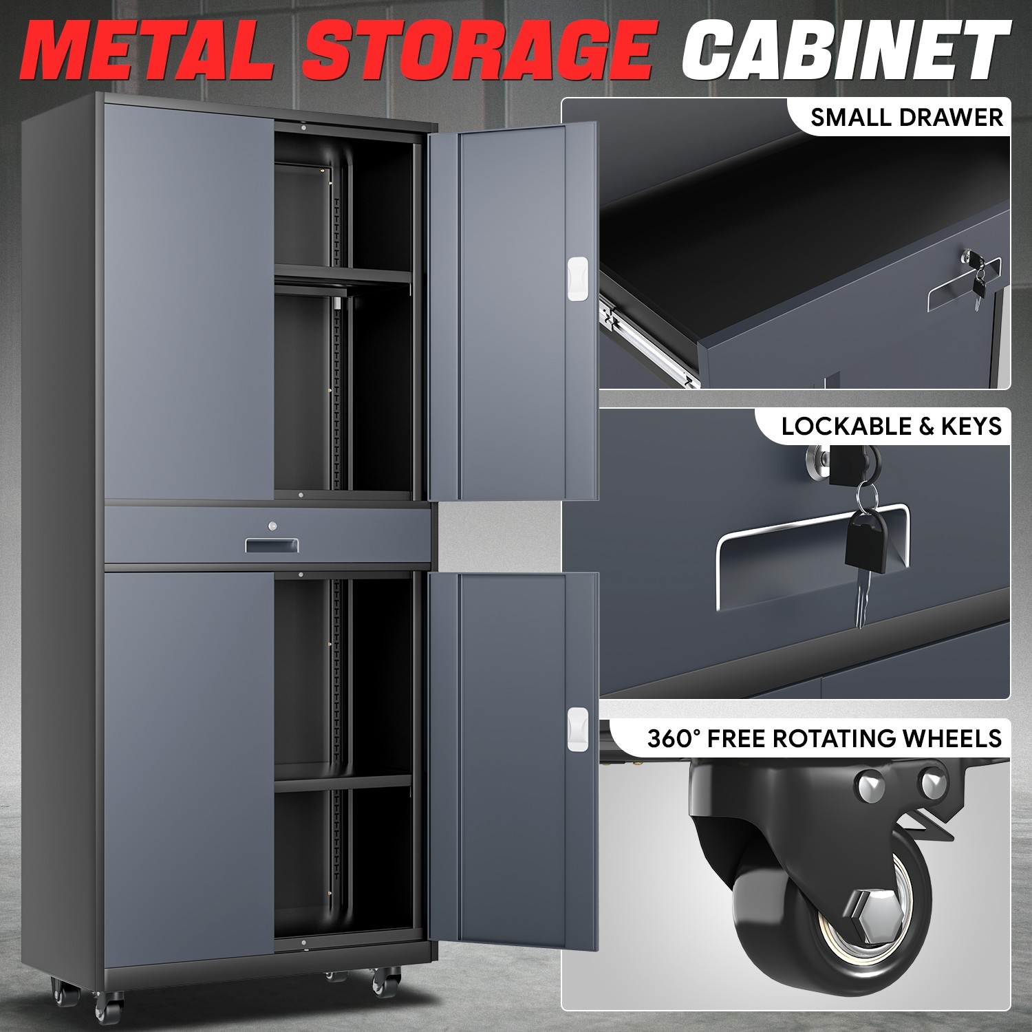 73" Lockable Heavy Duty Metal Storage Cabinet w/ Adjustable Shelves Gray/Black gallery