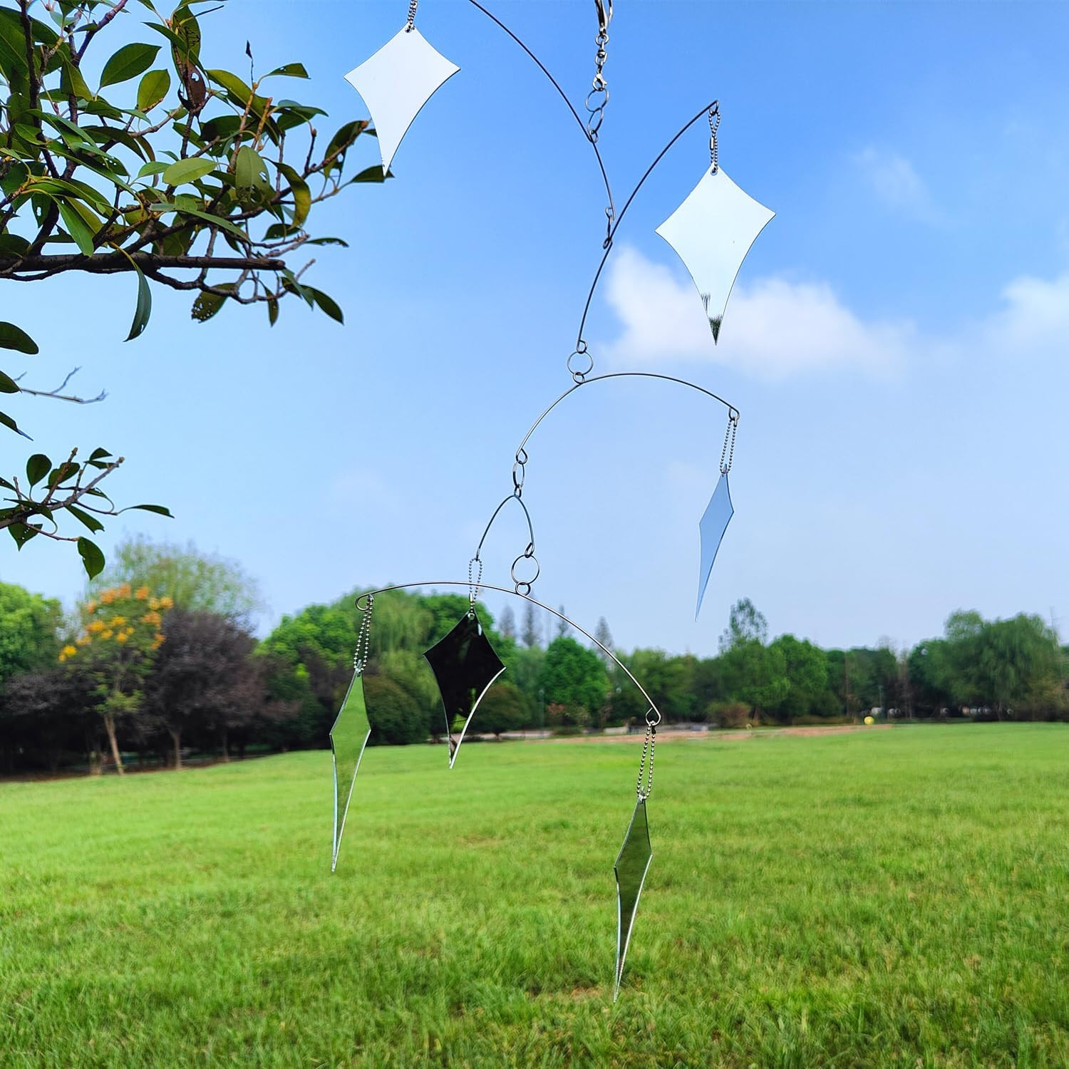DIY Hanging Mirror Outdoor Mobile, Reflective Garden Decor, Wind-Chime Style De gallery