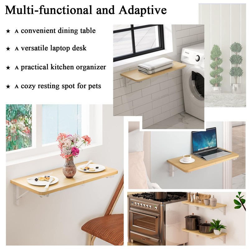 Wall Mount Folding Drop Leaf Table Floating Desk HeavyDuty Bracket Laundry gallery
