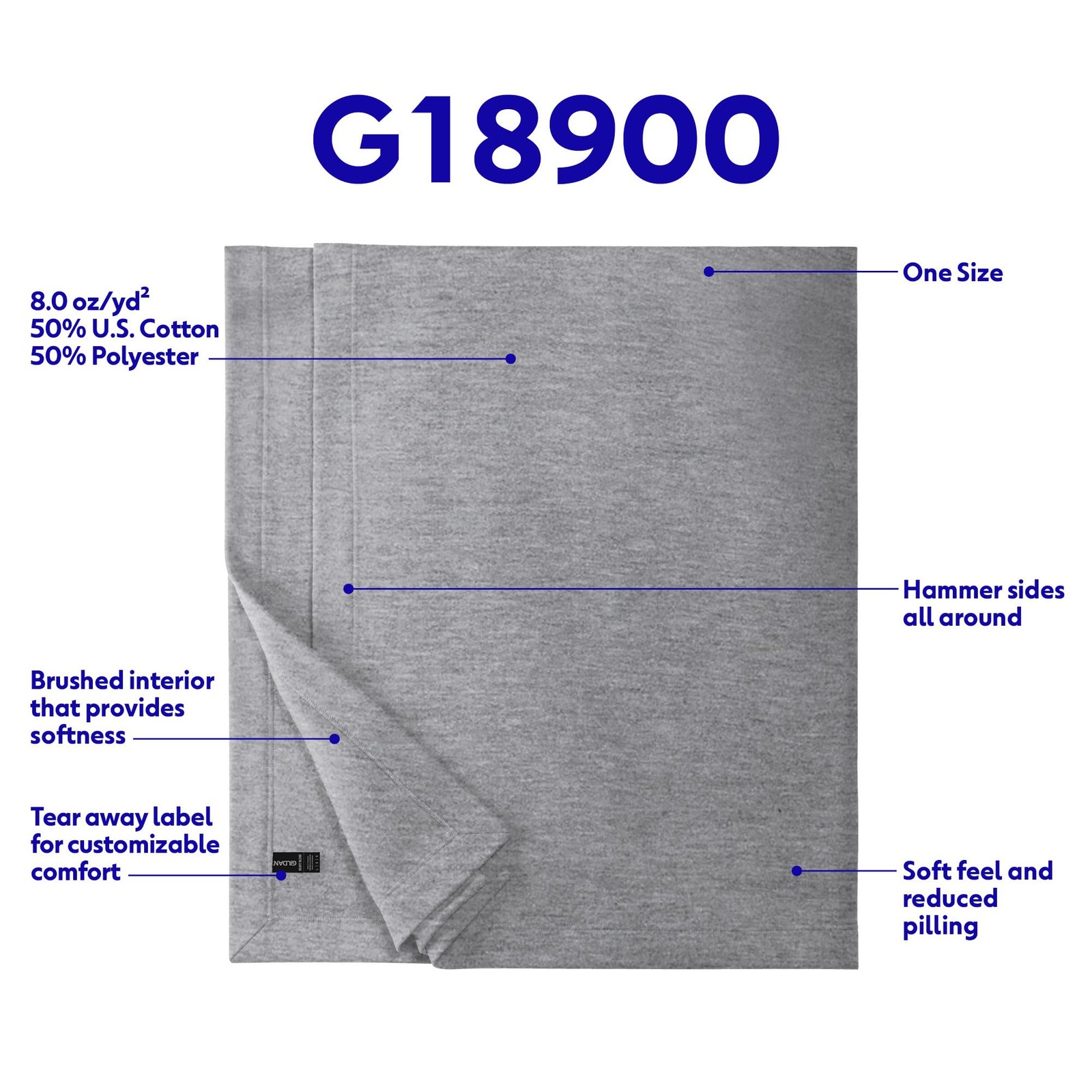 Gildan Heavy Blend Fleece Blanket, Style G18900, Black, 50" x 60", Black gallery