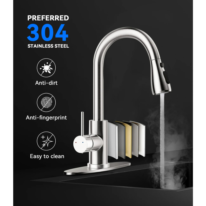 Kitchen Faucet with Pull Down Sprayer, High Arc Single Handle Brushed Nickel gallery