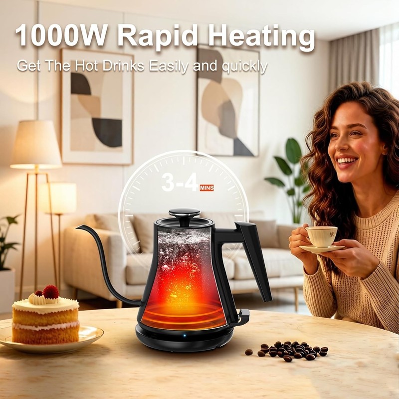 Sleek 1000W Gooseneck Electric Kettle - 0.8L Leak-Proof Design for Tea & Coffee gallery