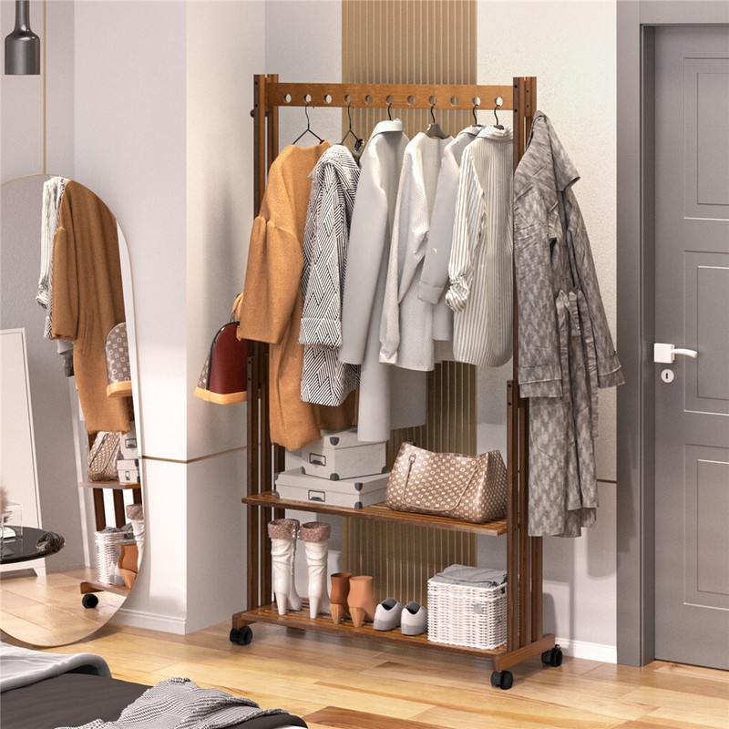 Movable Freestanding Clothes Rack with Shelves Boutique Clothing Garment Rack gallery