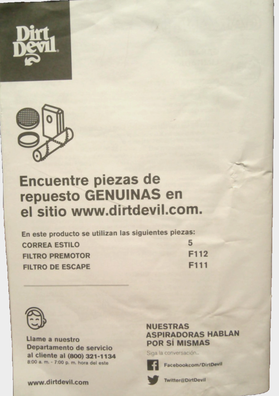 Dirt Devil Upright Vacuum USER MANUAL Instruction Carpet/Hard Floor Cyclonic X31 gallery