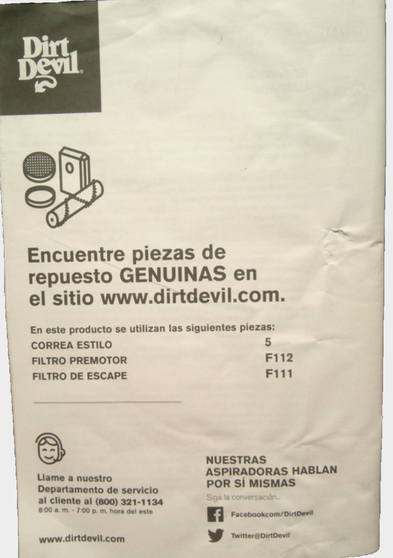 Dirt Devil Upright Vacuum USER MANUAL Instruction Carpet/Hard Floor Cyclonic X31 gallery