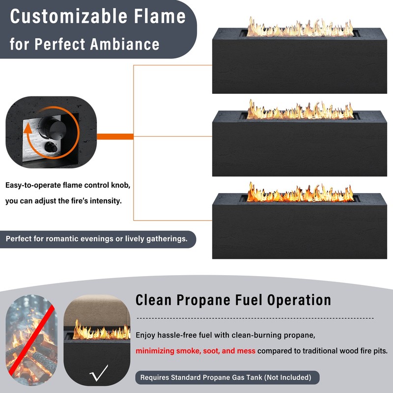 Outdoor Rectangular Propane Fire Pit 40000 BTU 41.9 Inch Black Magnesium Oxide gallery