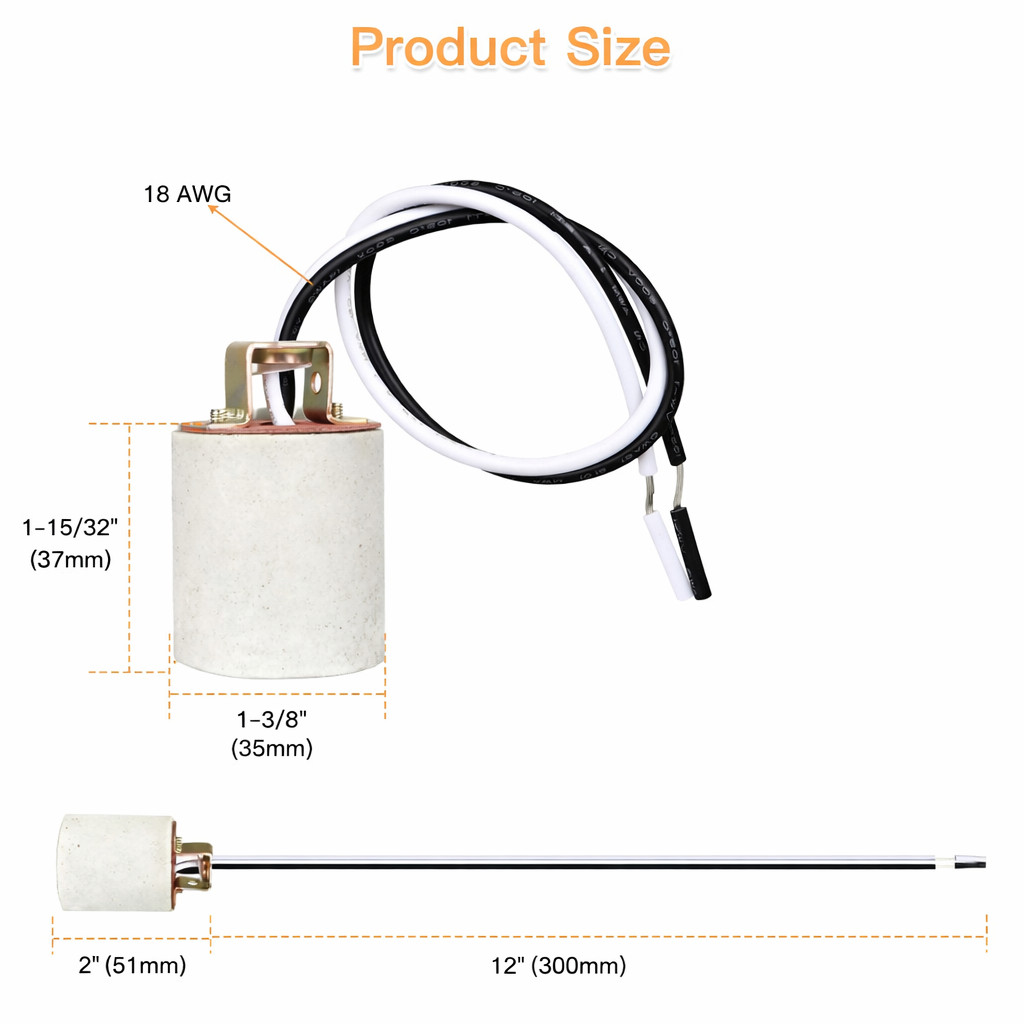 Ceramic E26 Medium Socket Holder Lamp Fixture with 18-AWG Wire gallery