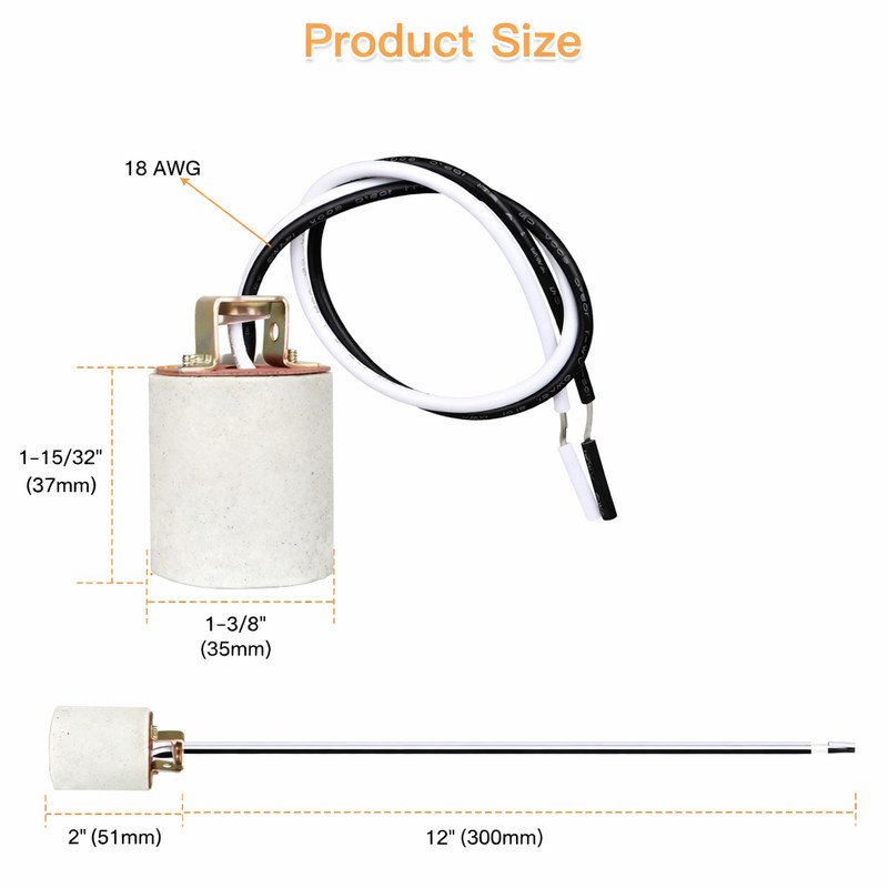 Ceramic E26 Medium Socket Holder Lamp Fixture with 18-AWG Wire gallery