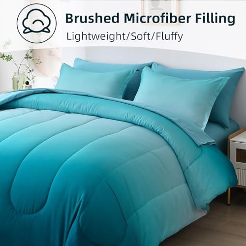 7 Pieces Teal Comforter Set Lightweight Gradient Teal Green King Light Teal gallery