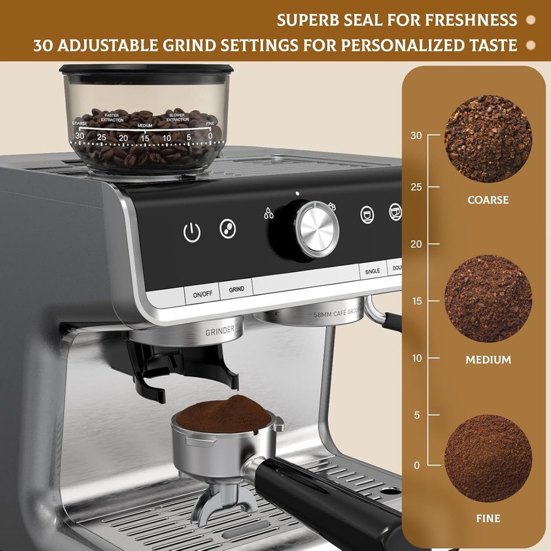 Espresso Machine with Grinder 20 Bar Espresso Coffee Maker Latte w/Milk Frother gallery