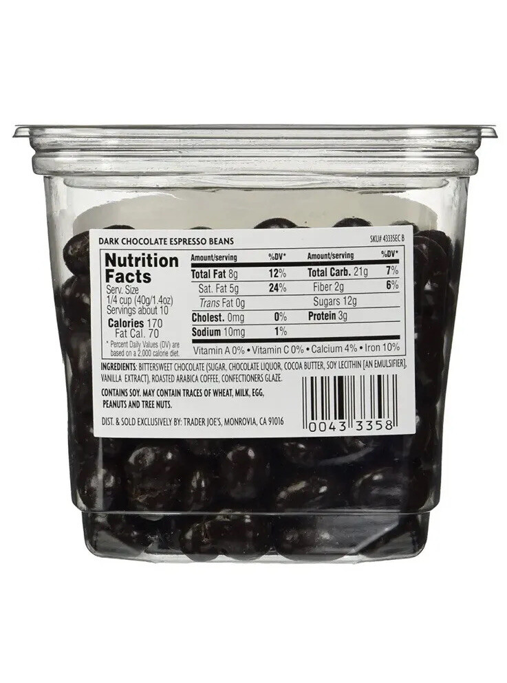 4 Packs Trader Joe's Dark Chocolate Covered Espresso Beans 14 oz Each Pack gallery