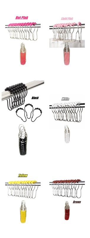 Beaded Easy Glide Shower Curtain Hooks, stainless steel shower rings 12pcs New gallery