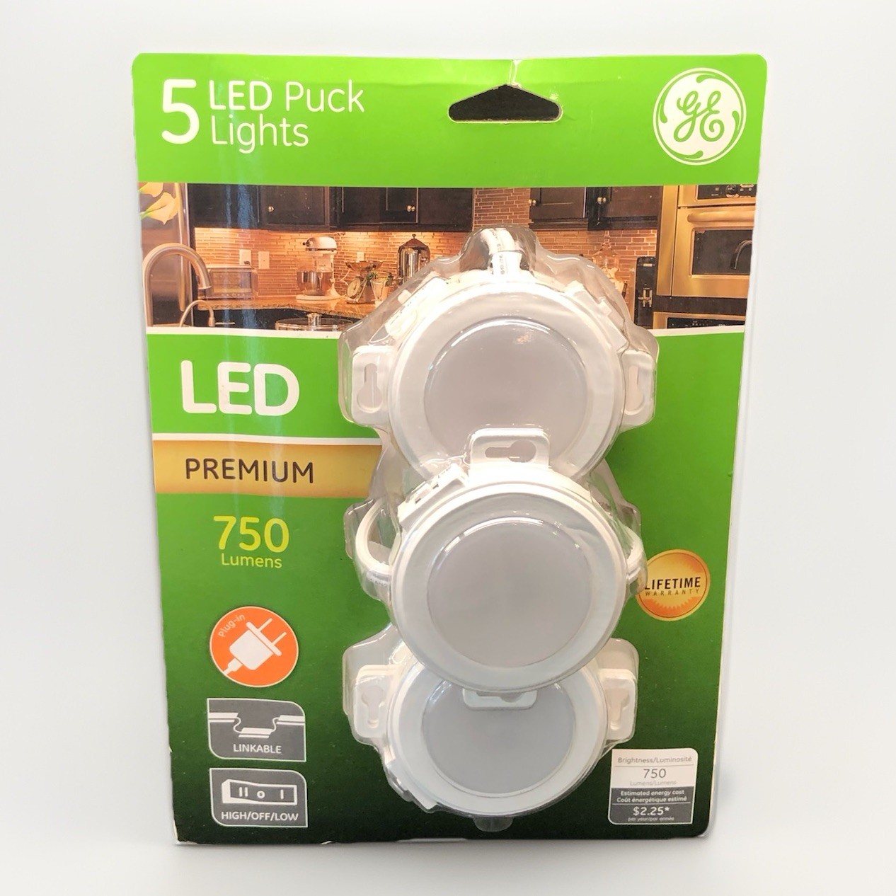 GE 54937-T1 LED HIGH LOW SWITCH LINKABLE PUCK LIGHT 750 LUMENS (5-PACK) NEW gallery