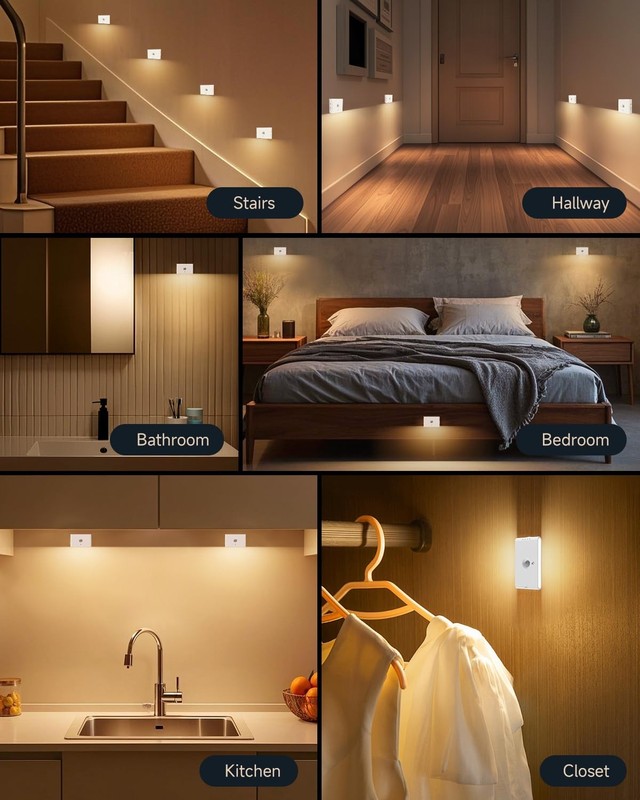 3-Pack Rechargeable Motion Sensor Stair Lights White, Dimmable Night Lights w... gallery