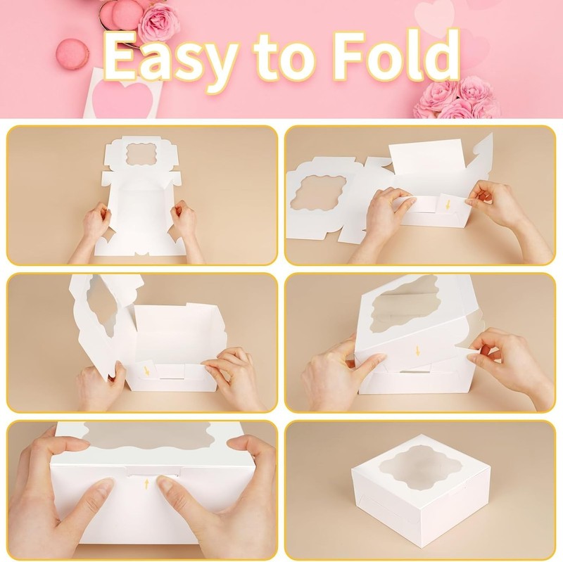 12 Pieces Cookie Boxes with Window, 6×6×3 Inches Treat Boxes for Bakery Desse... gallery