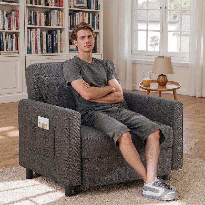 Sleeper Sofa Chair Bed, Convertible Pull Out Couch for Living Room, Dark Gray gallery
