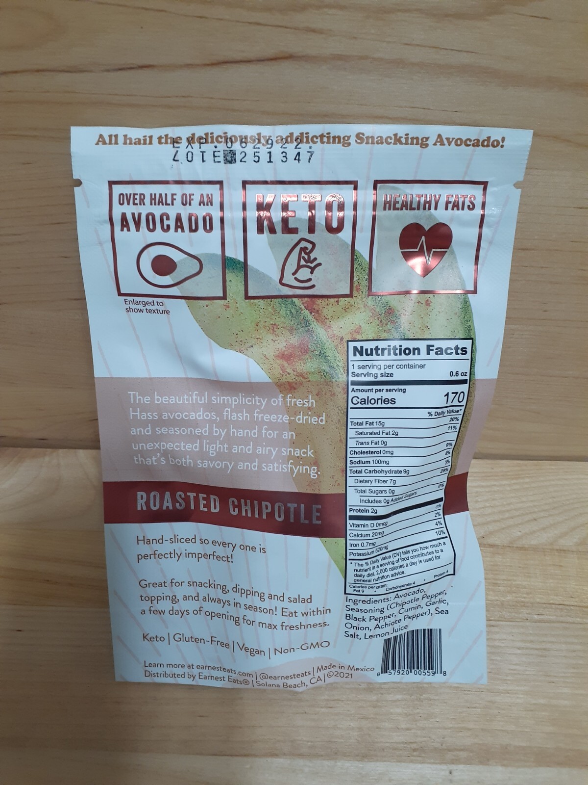 6 PK FREEZED DRIED EARNEST EATS Roasted Chipotle Avocado protein omega NO GMO gallery