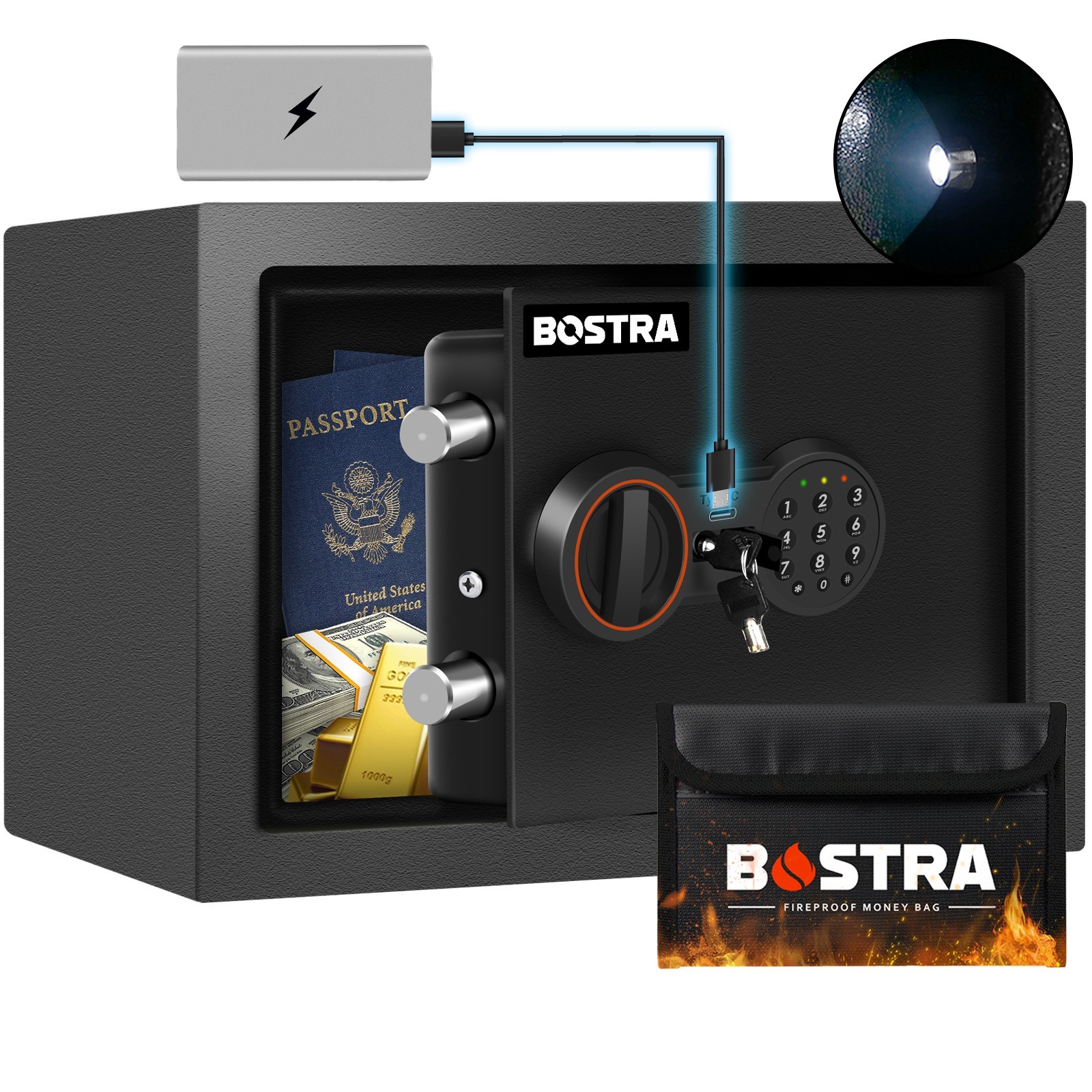 0.5 CuFt Fireproof Safe Box Rechargeable Digital Home Office Cash Jewelry Secure gallery