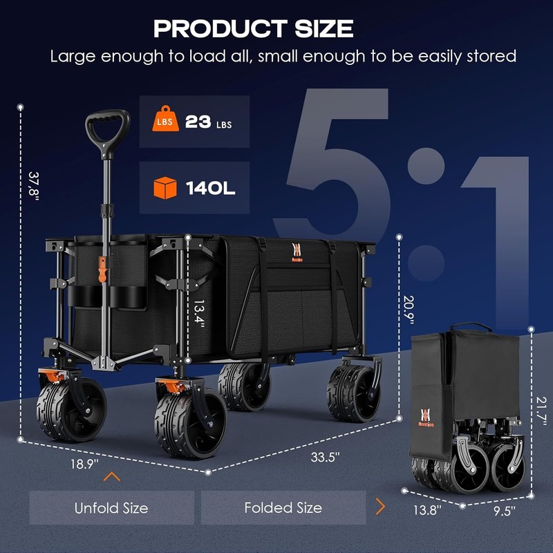 Collapsible Wagon Cart Foldable, Heavy Duty Beach Wagon with Silent All-Terrain gallery