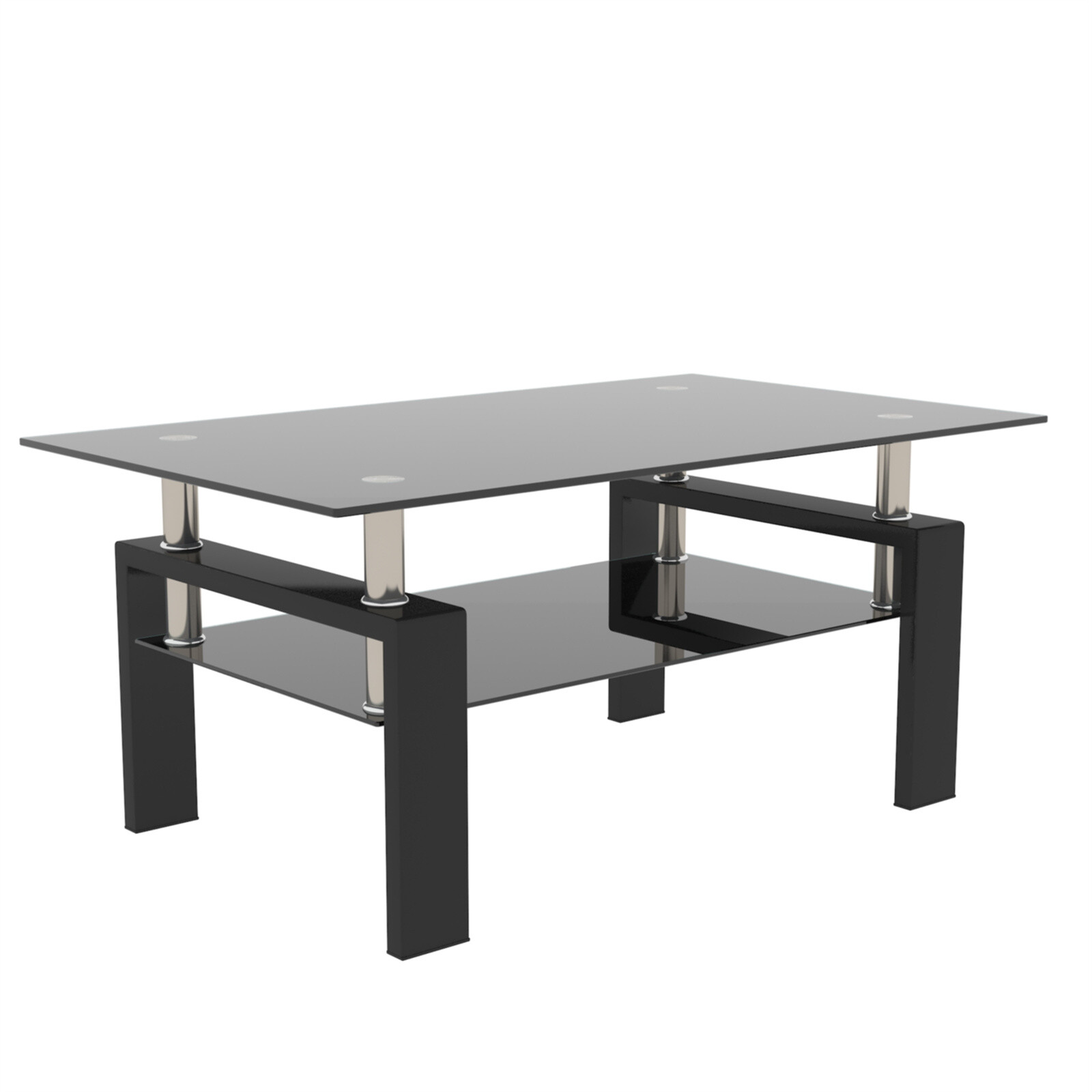 Modern Rectangle Glass Coffee Table Side Center Table with Shelf for Living Room gallery