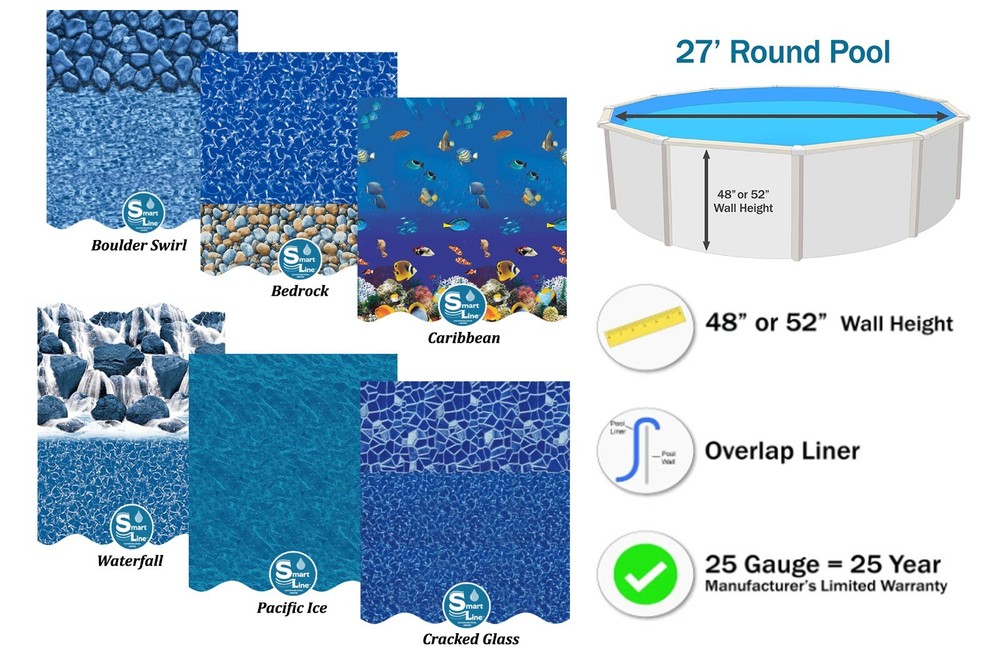 Smartline 27' Round Above Ground Overlap 48"/52" Swimming Pool Liner - 25 Gauge